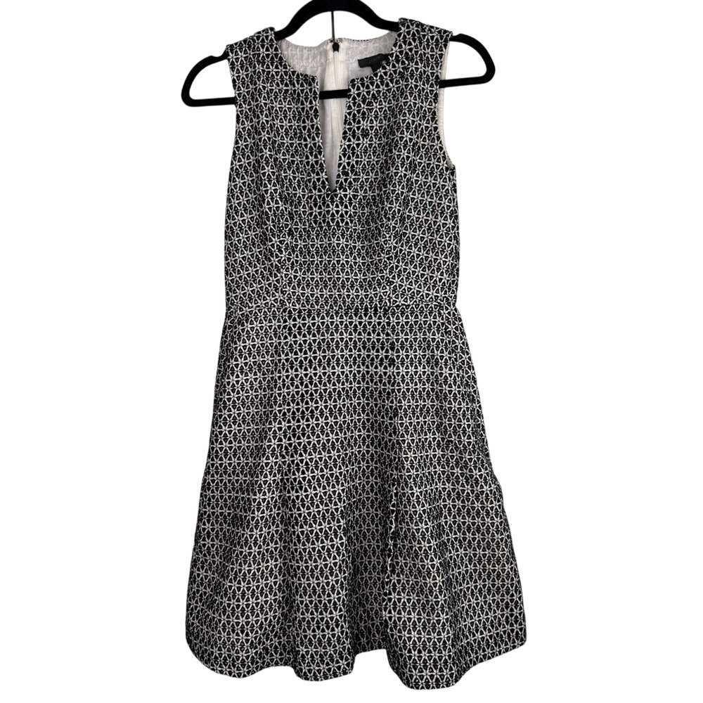 J.Crew White Black Lace Embroidery V-Neck A-Line Dress Size 2